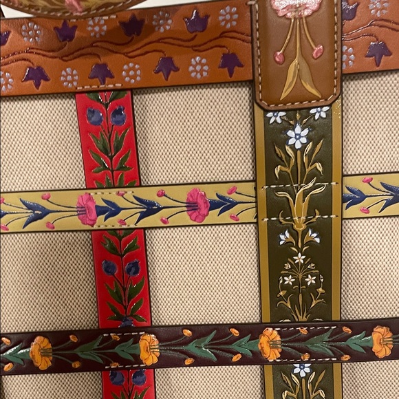 Tory Burch Multicolor Leather and Canvas Floral Tote - Picture 13 of 14